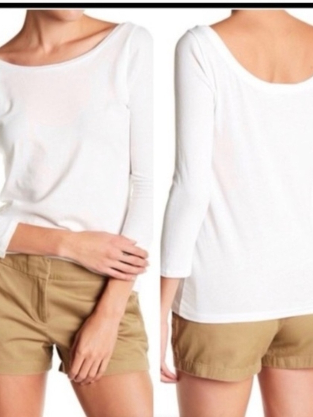 J. Crew White Scoop-Neck Long Sleeve Tee
